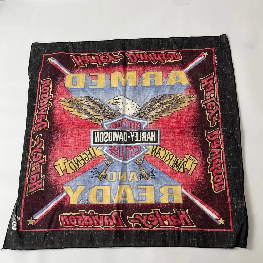 Vintage Harley Davidson Bandana Armed and Ready Eagle Biker Scarf USA Made